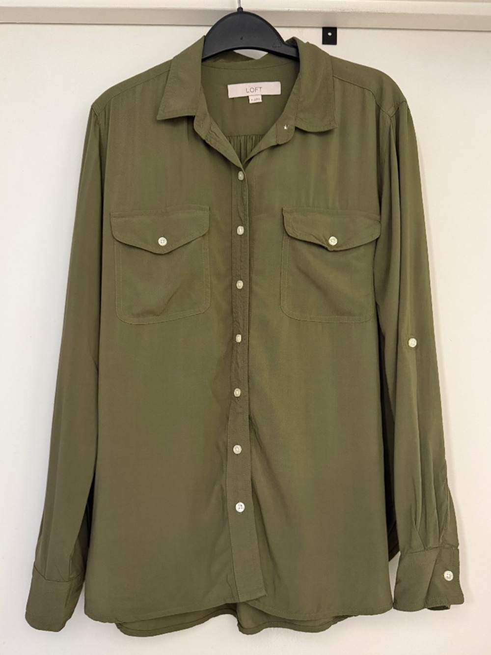 LOFT Green Oliver Button Down Blouse Top - Size Medium